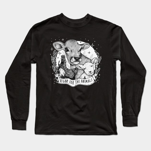 Vegan For The Animals [b&w] Long Sleeve T-Shirt by chiaraLBart